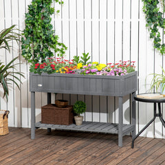 Wooden Raised Garden Bed, Elevated Planter Box Stand with 8 Slots and Open Shelf, Dark Gray