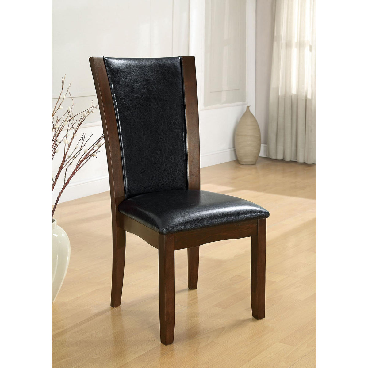 Elysium Comfort Contemporary 2pcs Side Chairs Dark Cherry Brown Leatherette Cushion Seat Kitchen Dining Room Furniture