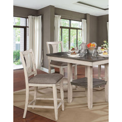 Dining Room Rustic Style Antique White 5pc Dining Set Counter Height Table w Shelf Unique High Chairs Furniture