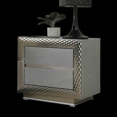 Glam Style 1pc Nightstand Plinth Base Silver Molding Felt Lined Top Drawer Gray Finish Bedroom Furniture