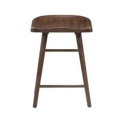 Brown Finish Counter Height Stools Set of 2 Saddle Seat Sturdy Wood Frame Furniture Classic Aesthetic Ergonomic Design