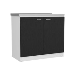 Pandora Sink, Double Door Cabinet, Two Shelves, White / Black