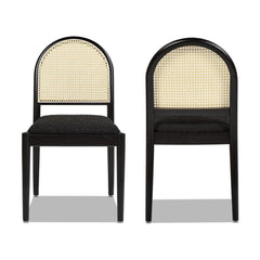 Neptune 18.5" Curved Resin Cane Rattan Side Dining Chair, Set of 2, Ebony Black Boucle