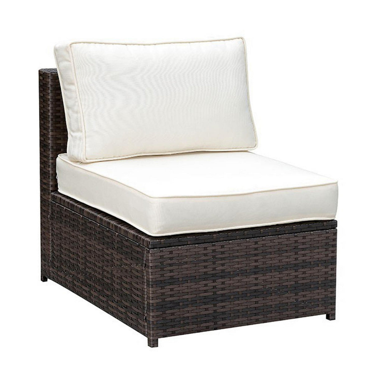 Hector Frame Patio Side Chair With Cushioned Seating, Ivory & Espresso Brown
