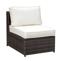 Hector Frame Patio Side Chair With Cushioned Seating, Ivory & Espresso Brown