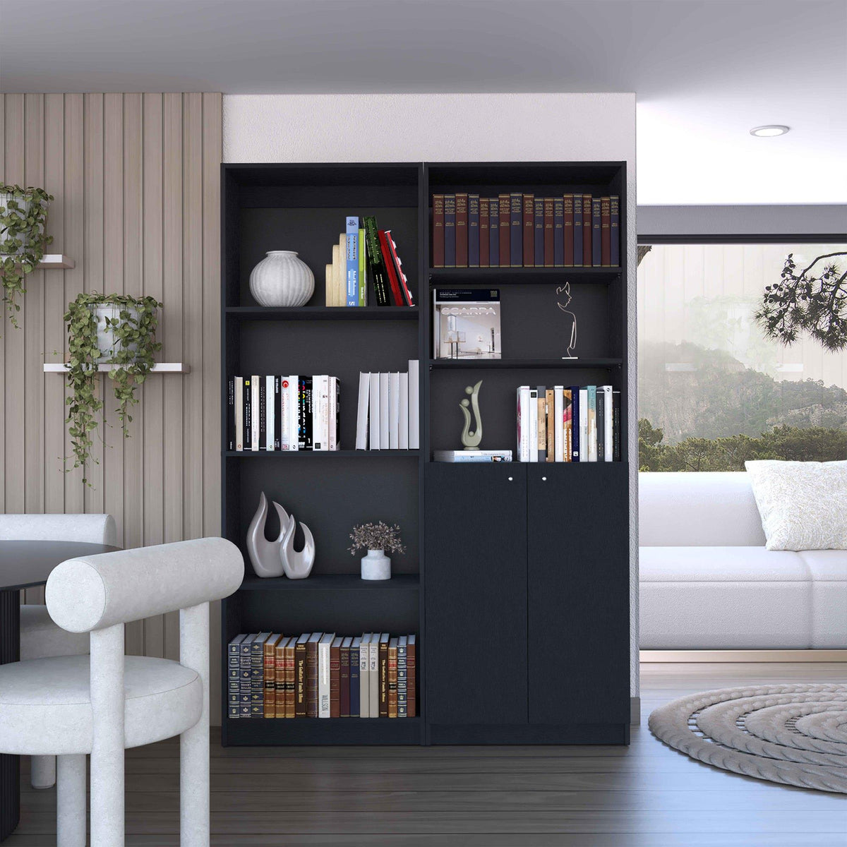 Nebula 2 Piece Home Bookcase set, 49" Wide with 9 Shelves , Living Room Black