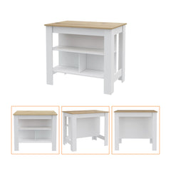 2 Piece Kitchen Set, Kitchen Island + Pantry Cabinet , White /Light Oak