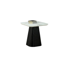 Contemporary Style Square End Table Faux Marble Soft Curved Edges Top Black Finish Primary Living Room