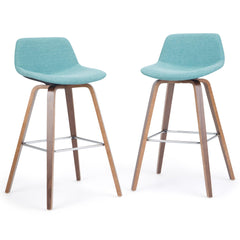 Aura 28 inch Seat Height Bentwood Counter/Bar Height Stool in Aqua Blue Linen Look Fabric (Set of 2)