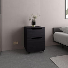 Quasar Open Shelves Nightstand With One Door, Modern Bedside Table For Bedroom Storage, Black
