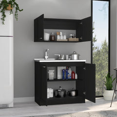 Olympus Cabinet Set, Two Shelves Black