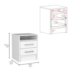 Hephaestus Nightstand , End Table, Side Table Superior Top, Two Drawers -White