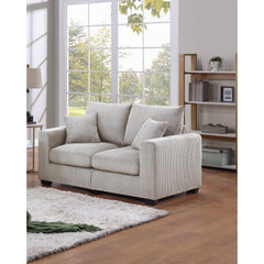 Classic Living Room 2pc Sofa Set Ivory Corduroy Sofa And Loveseat w Pillows Square Arms Plush Couch