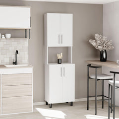Andromache 76,8" Tall Two Double Door Cabinet Kitchen Pantry with Hutch and Five Shelves, Microwave Cabinet, Storage Cabinet, Kitchen Organization, Garage Cabinet, Kitchen White