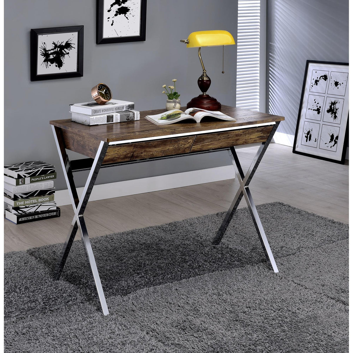 Vault Weathered Oak & Chrome Finish Writing Desk