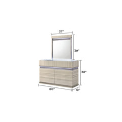 Earth Modern Style Mirror with LED in Gray with clean linear detailing(INCLUDES MIRROR ONLY NOT DRESSER)