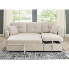 76.5" Linen Blend Upholstered Sectional with Pull-Out Bed and Chaise Storage