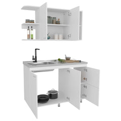 White Multifunctional Kitchen Cabinet Set with Ample Storage