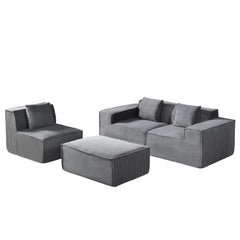 Moon Convertible Corduroy Sectional Couch with Ottoman & Pillows, Modular L Shaped Sleeper Sofa, Boneless Cloud Couch for Living Room Furniture, Dark Gray