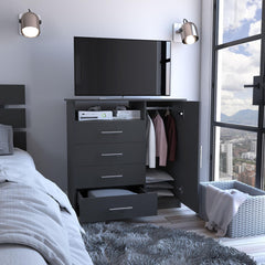 Harmony 4 Drawer Dresser, Single Door Cabinet, One Open Shelf, Superior Top -Black