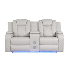 WALTZ LED & Power Reclining Loveseat Made With Faux Leather in Ice Beige