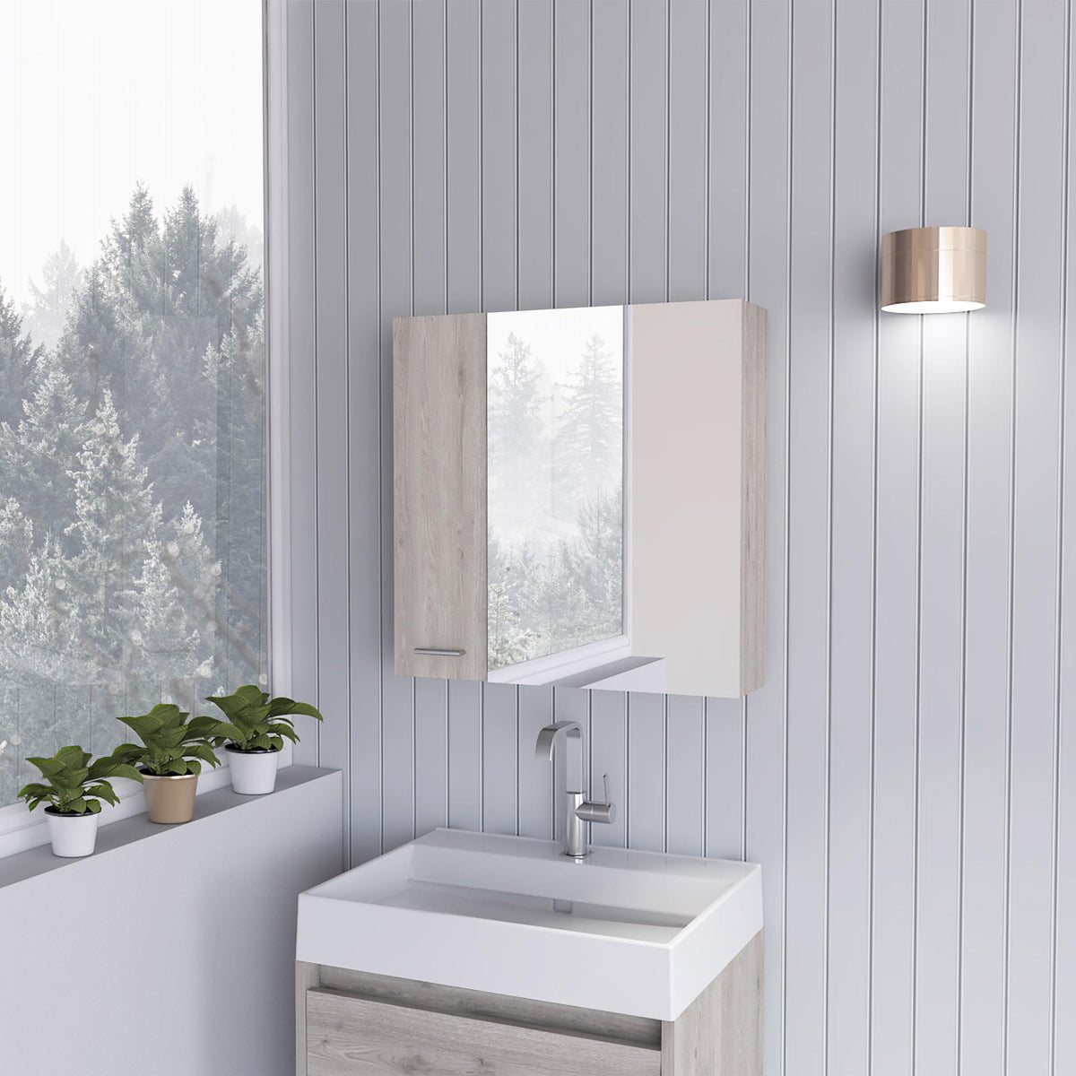 Aria Mirror Medicine Cabinet, With Four Internal Shelves, Double Door, Minimalist Bathroom Storage