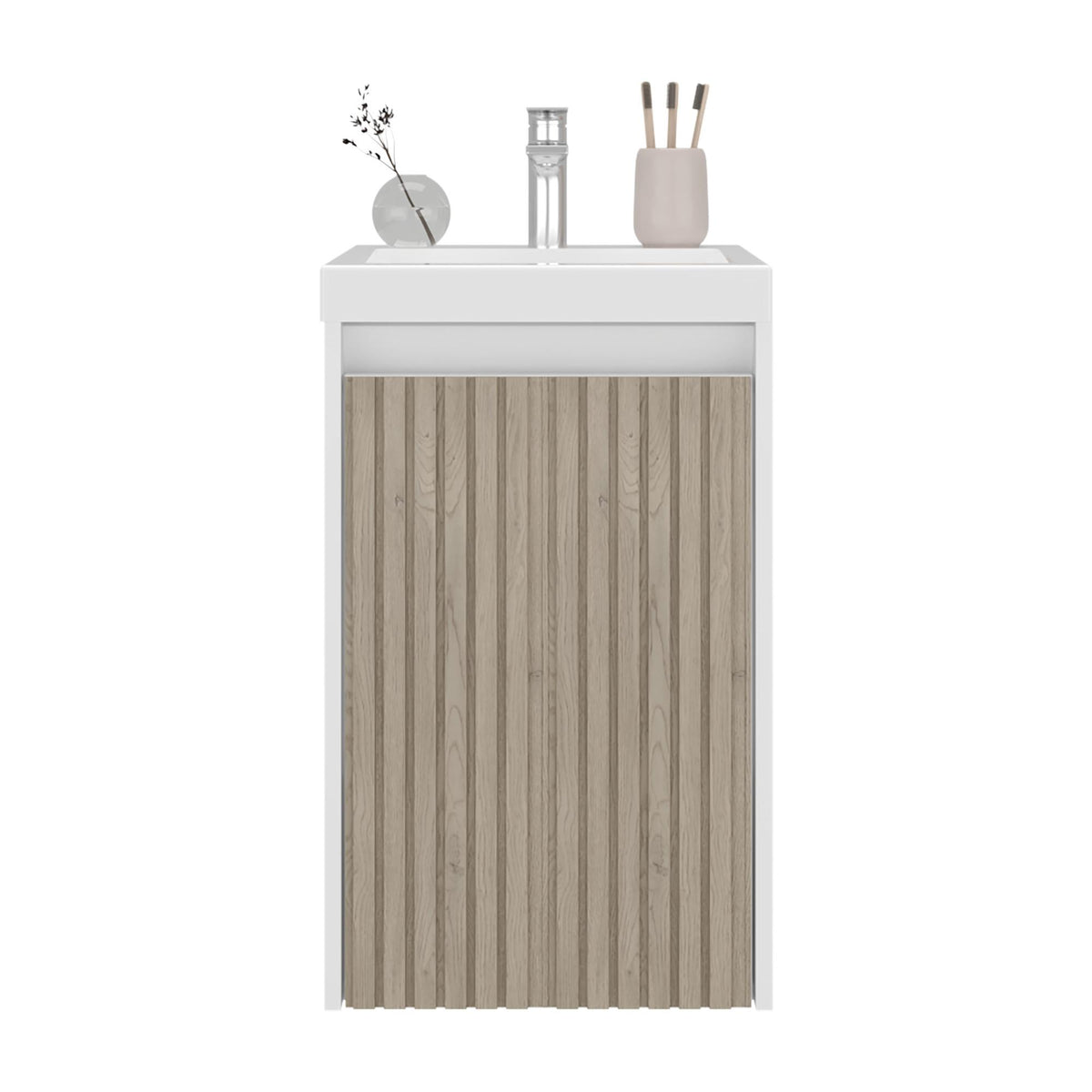 Summit Wall-Mounted Bathroom Vanity and Cabinet with Resin Sink, Compact Bathroom Storage Cabinet with One Door and 2 Interior Shelves