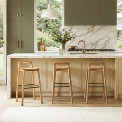 Shangri-La 30" Modern Minimalist Low Back Wood Barstool, Natural Blonde Ash Wood