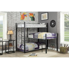 Unique Triple Twin Decker Bed Contemporary Style Full Metal Construction Two Ladders And Guard Rails sand Black Finish