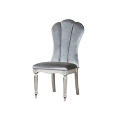 Silver And Light Gray Finish Glam Style 2pc Side Chair Fluted Legs Upholstered Seat Dining Room