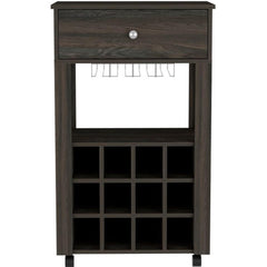 Symphony Bar Cart, Twelve Built-in Wine Rack, Four Legs, One Open Shelf -Espresso