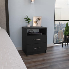 Pulsar Nightstand , End Table, Side Table Superior Top, Two Drawers, One Shelf -Black