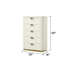 Harmony Pierre Modern Style 5-Drawer Chest Made with Wood, Open Top Mirror and Gold Accents in Beige