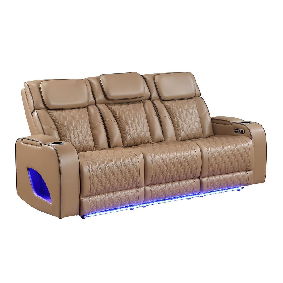 Hephaestus Modern Style Upholstery Recliner Sofa Made with Wood & Massage Function Included - Caramel