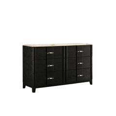 Mars Modern Dresser with Sintered Stone Top, Smooth-Glide Drawers, Acrylic Bar Pulls in Black Wood-Grain Finish (Includes Dresser Only - Mirror Not Included)