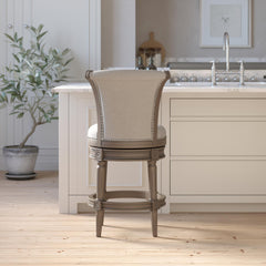 Sanctuary Wood Counter-Height Swivel Barstool with High-Back, Weathered Gray, 1PC