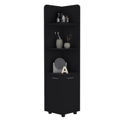 Nova 62" Tall Double Door Corner Linen Cabinet with Four Shelves Black