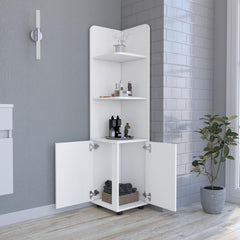 Nova Freestanding Linen Cabinet, 2-Doors, Open Shelves -White