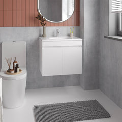 Journal Floating, Wide Double Door Vanity, With Resin Sink And Two Shelves, Bathroom Storage, White