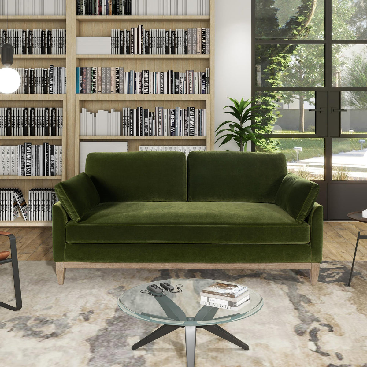 Asgard 75.5" Modern Farmhouse Sofa, Olive Green Performance Velvet