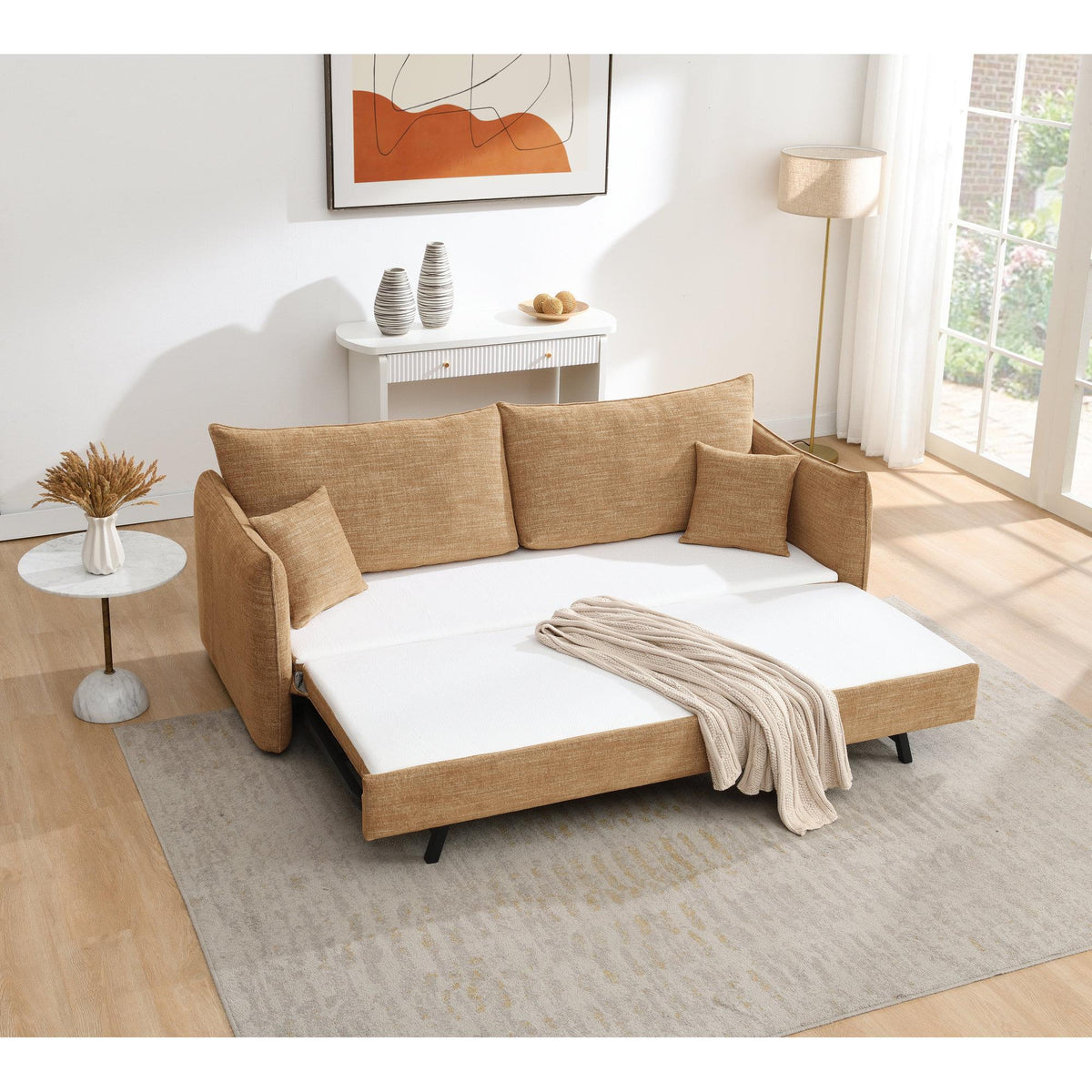 Myth Mocha Chenille Sofa w/2 Pillows (Can turn into a sofa bed)