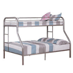 Twin Over Full Metal Bunk Bed Contemporary Style With Angled Ladder, Silver