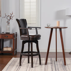 Apollo 31" Swivel Bar Stool with Armrests, Vintage Brown Faux Leather
