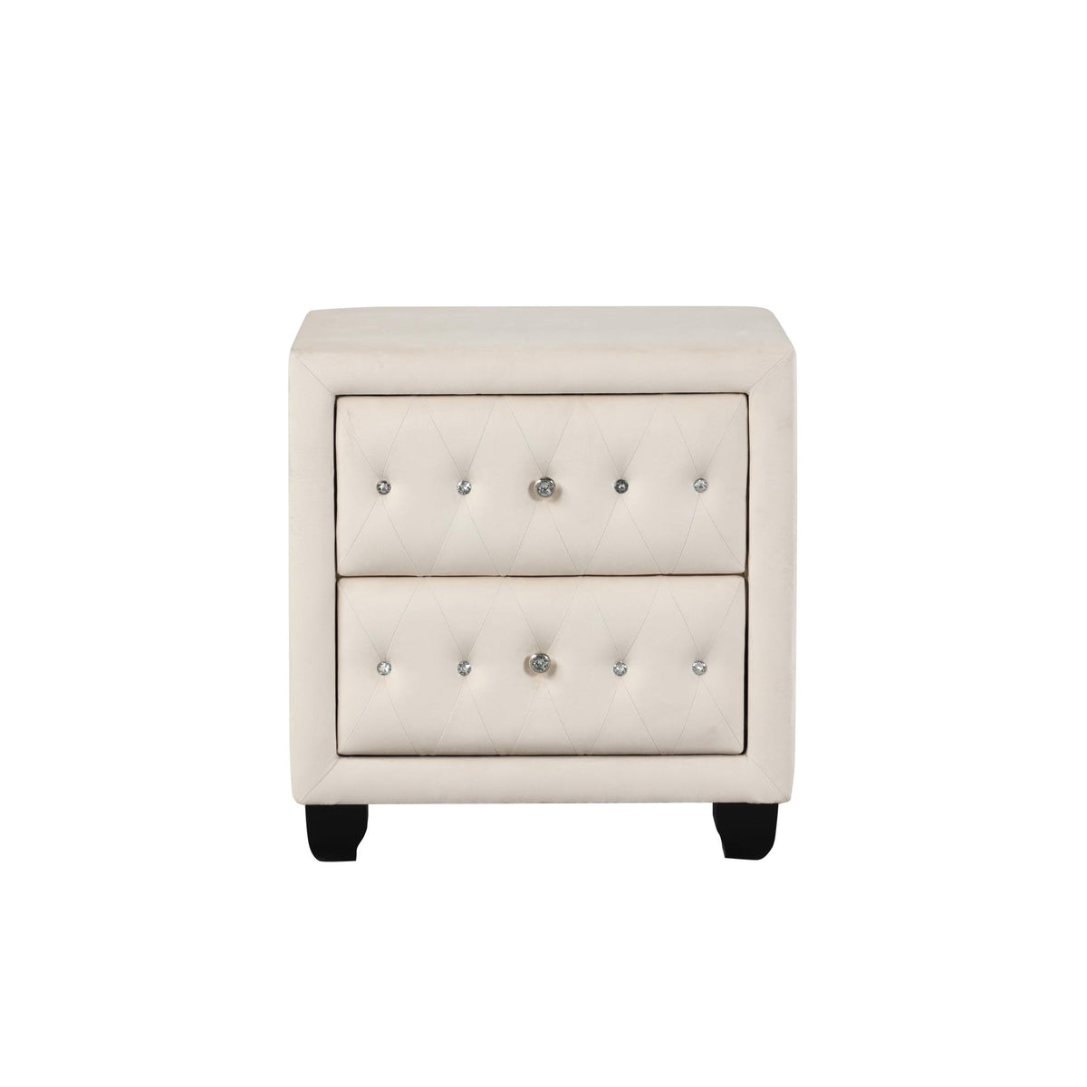 Story Modern Style Crystal Tufted 2-Drawer Nightstand Upholstered with Velvet Fabric Made with Wood in Cream