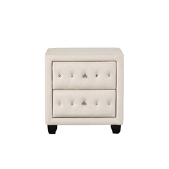 Story Modern Style Crystal Tufted 2-Drawer Nightstand Upholstered with Velvet Fabric Made with Wood in Cream