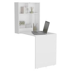 Jupiter 33" Wide x 23" Deep folding Table with Four Shelves, Floating Table, Retractable Table, Floating Desk, Ironing Table White
