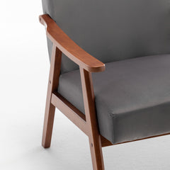 Accent Chair with Velvet Upholstery and Solid Wood Frame, Classic Mid-Century Modern Living Room Furniture for Extra Seating, Grey