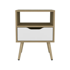 Vertex 21" High Nightstand, One Drawer, One Open Shelf, Natural Oak, White