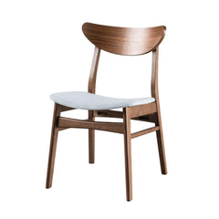 Mid-Century Modern 2pc Side Chair Angled Legs Padded Seat Curved Panel Back Walnut And Light Gray Finish