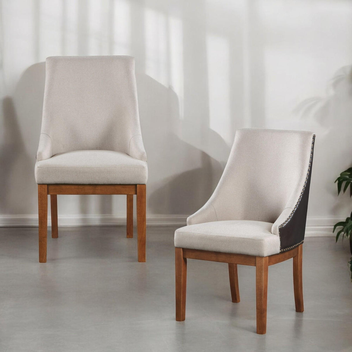 Pinnacle Fabric, Brown Synthetic Leather & Brown Finish Side Chair ( Set of 2)